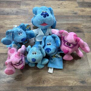 Nickelodeon Blues Clues Plush LOT 6 Blue & Magnenta Dogs Plushies & Puppet